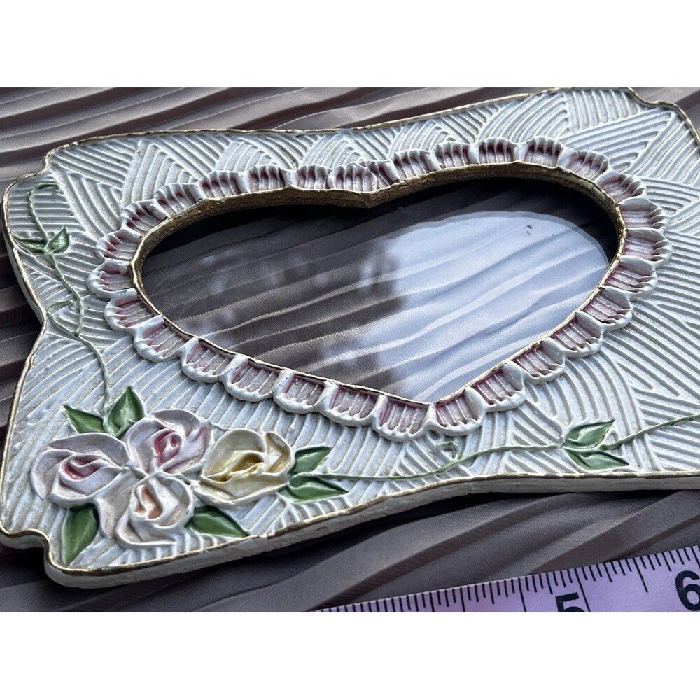 Vintage Hand Painted Ceramic Rose Picture Frame Cottage Shabby Chic